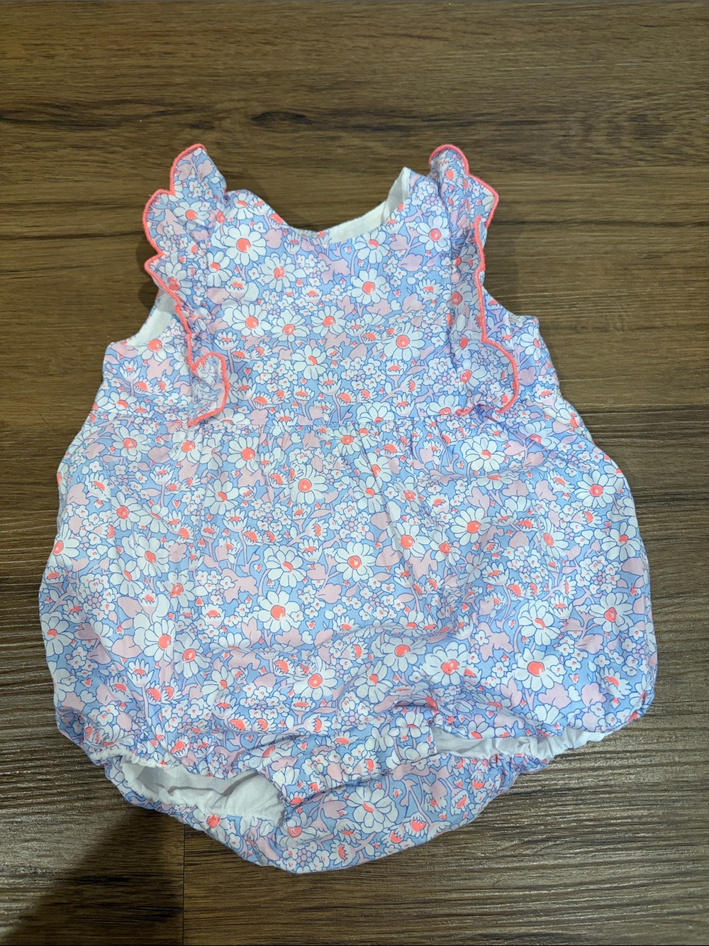 Jacadi Pink and Blue Floral Ruffled Baby One-Piece